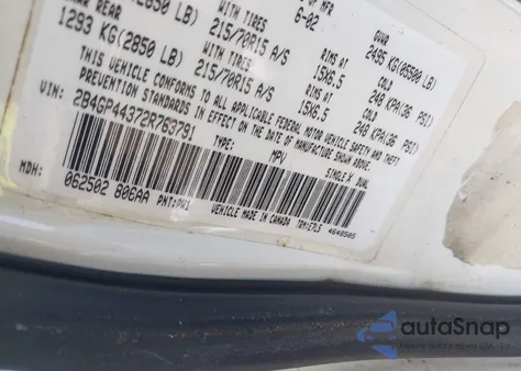 2002 Dodge Grand Caravan Sport из США, поврежденный, VIN 2B4GP44372R763791